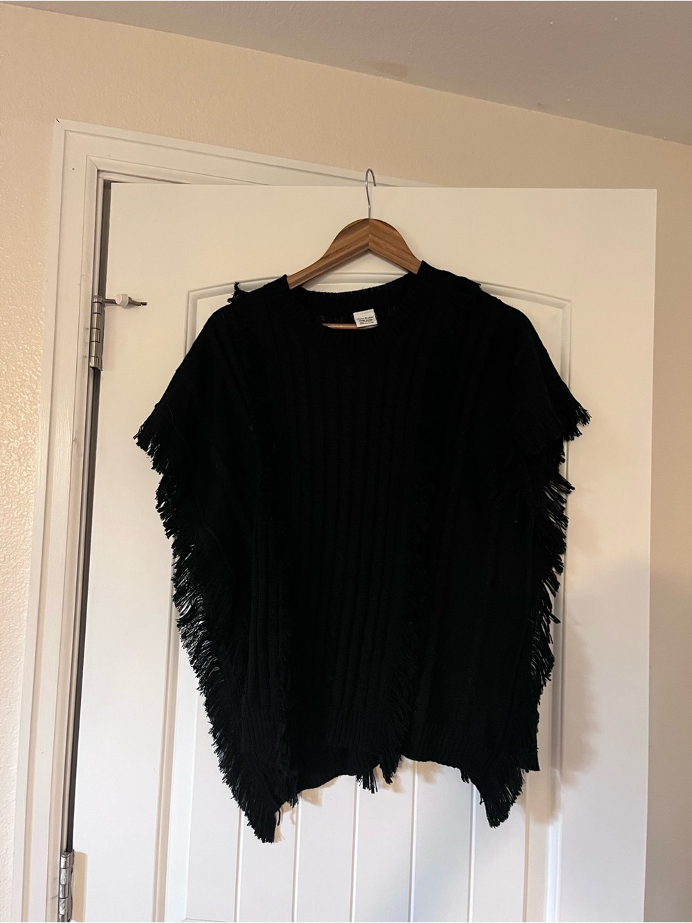 Anna & Ava • Black Fringe Knit Poncho Vest